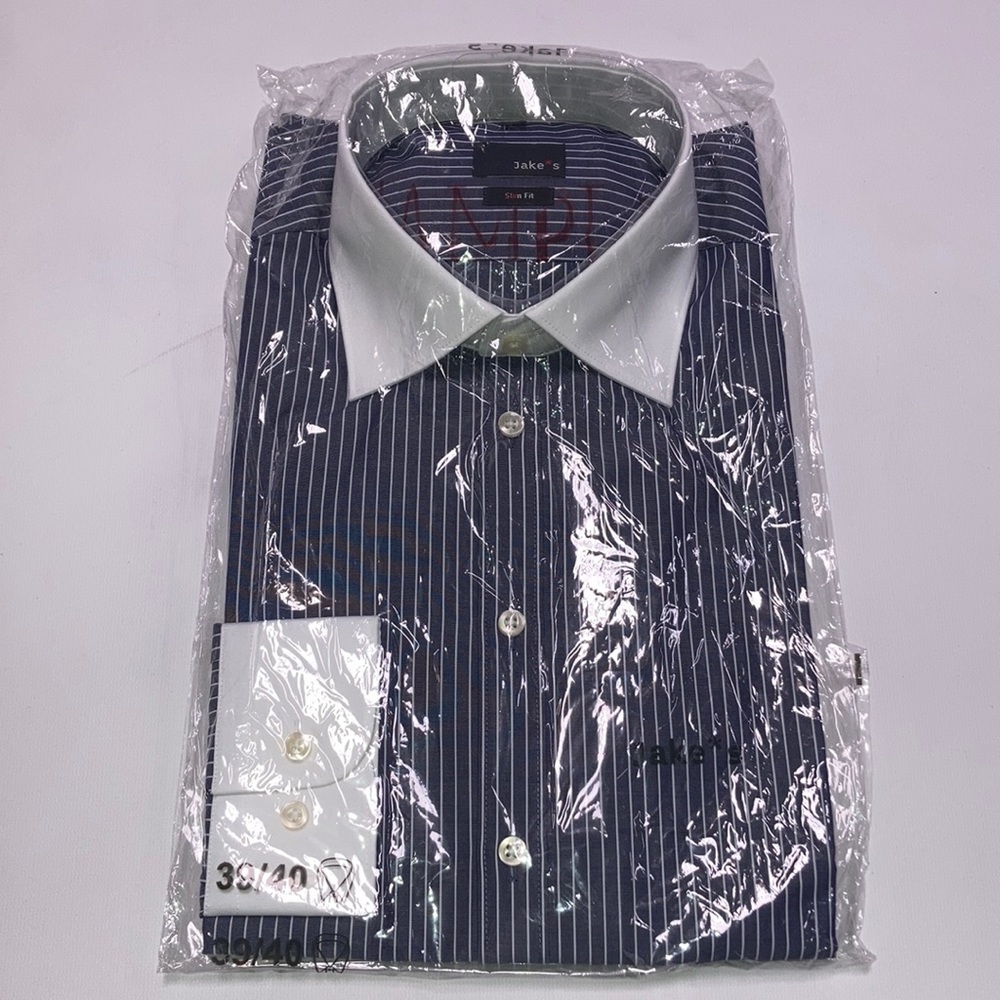 Jake’s Blue/White Striped Button Down Dress Shirt